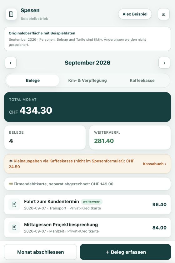 Spesen per Foto erfassen und abrechnen: Ansicht der Anwendung